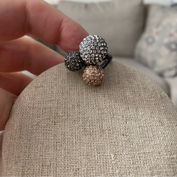 🩷 Vintage Stella and Dot Soirée Rhinestone Gunmetal Cocktail Ring 💍 Coquette - Picture 3 of 9